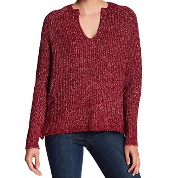 John + Jenn Sweaters - John + Jenn Marled Chunky Knit Sweater Size M Cranberry‎ Burgundy Lace Up Sides